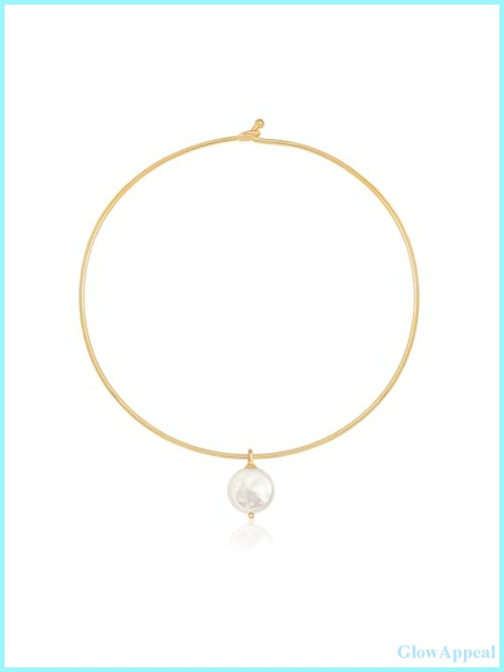 18K Gold Plated Cuff Choker Necklace with Coin Pearl Pendant 40cm